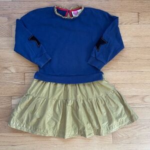 MINI BODEN EUC Star Latch Gold Ruffle Skirt Sweatshirt Dress